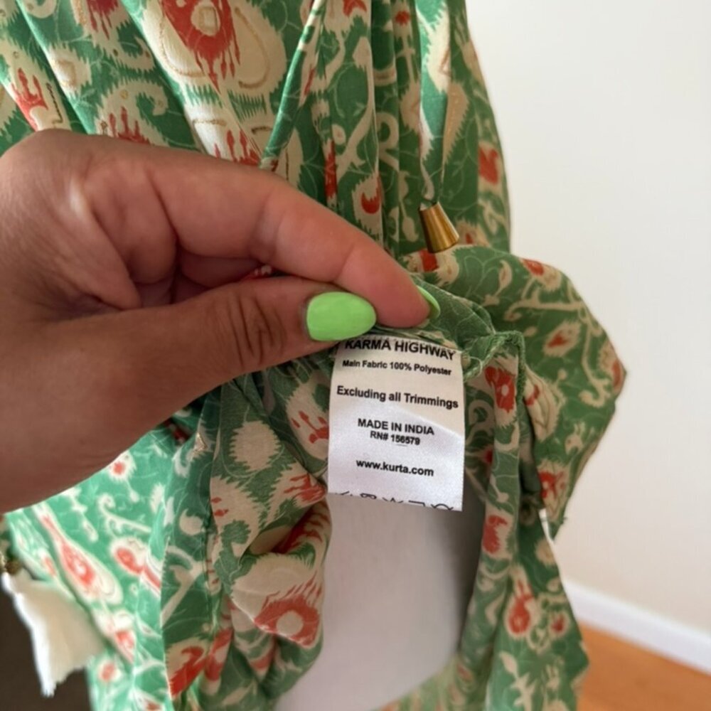 Karma Highway Women's Green Orange Floral Paisley Summer Mini Dress - Picture 7 of 8